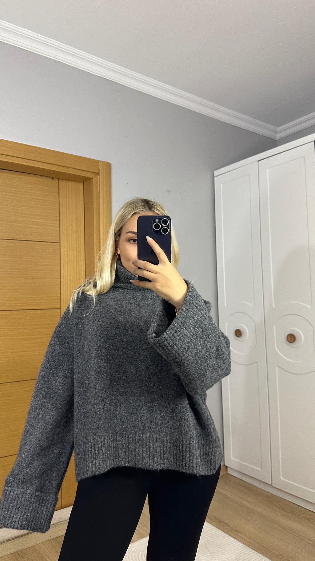 Premium kalite yumoş dokulu balıkçı yaka gri kazak ￼