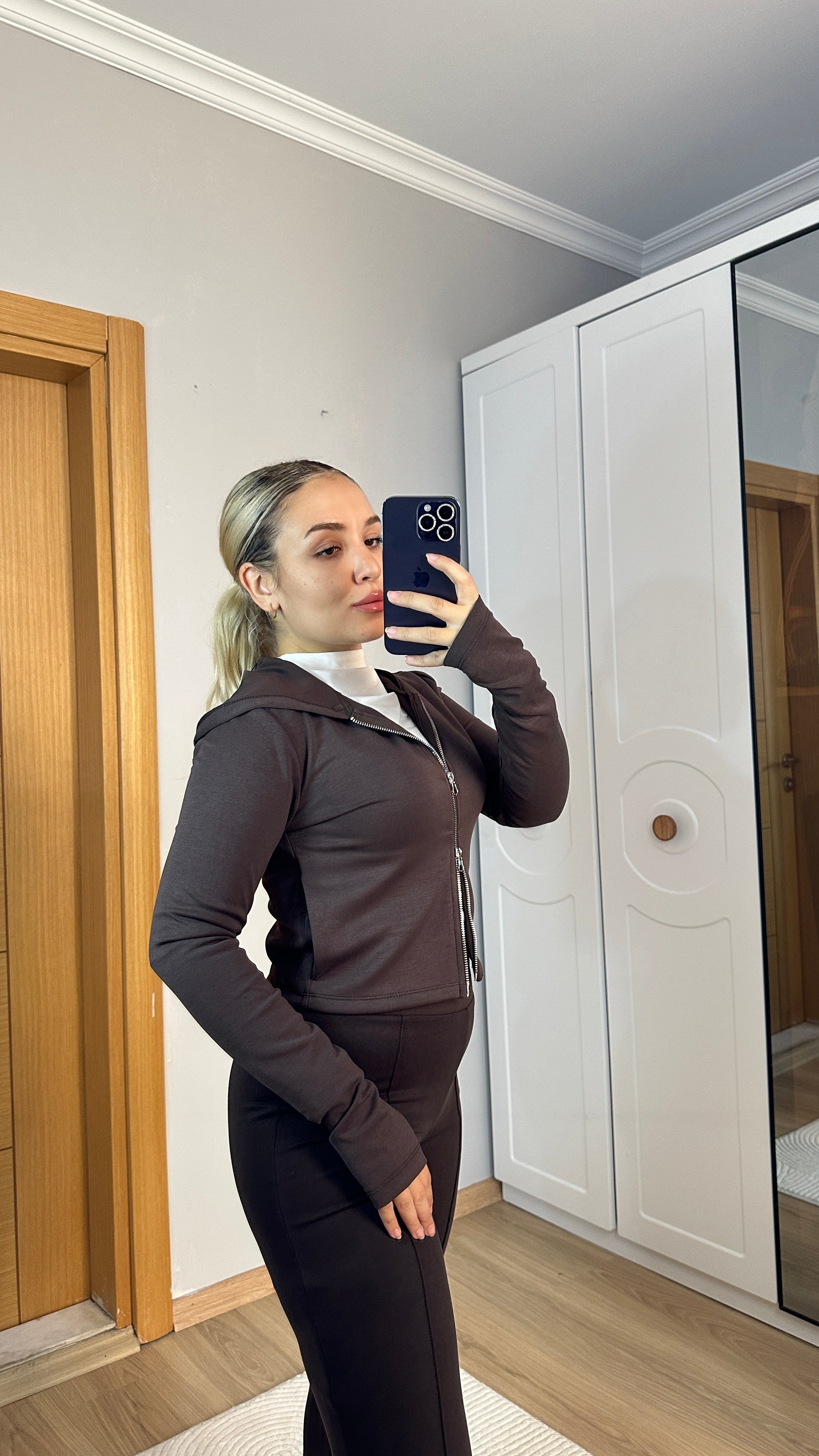 Soft touch çift fermuarlı hırka