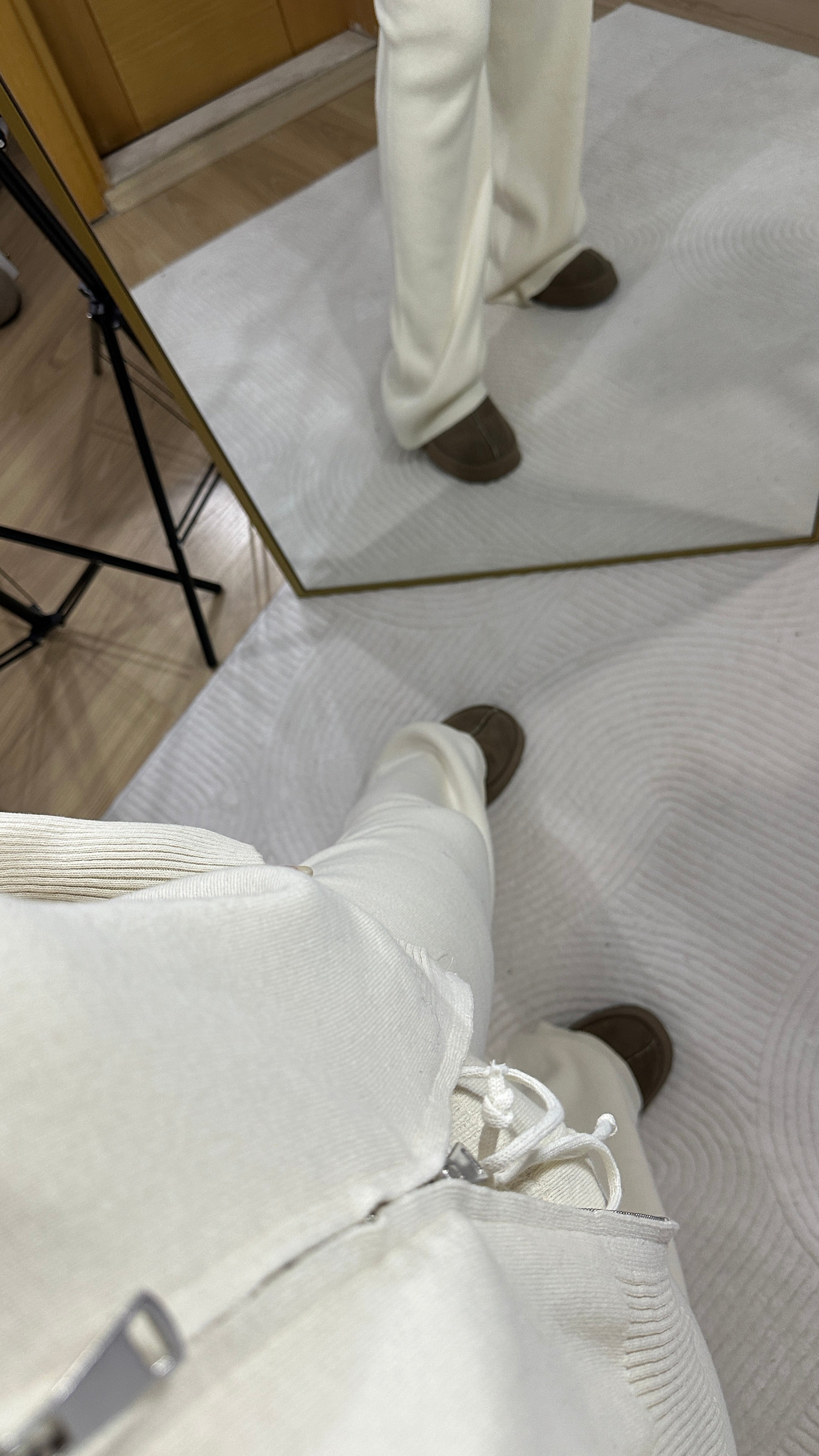 Çift fermuarlı triko takım - Krem