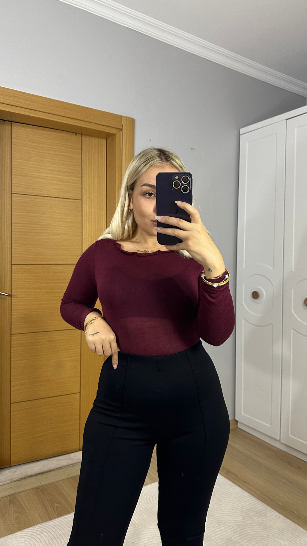 Yüksek bel çelik kumaş tayt - topuktan geçirmeli fit model