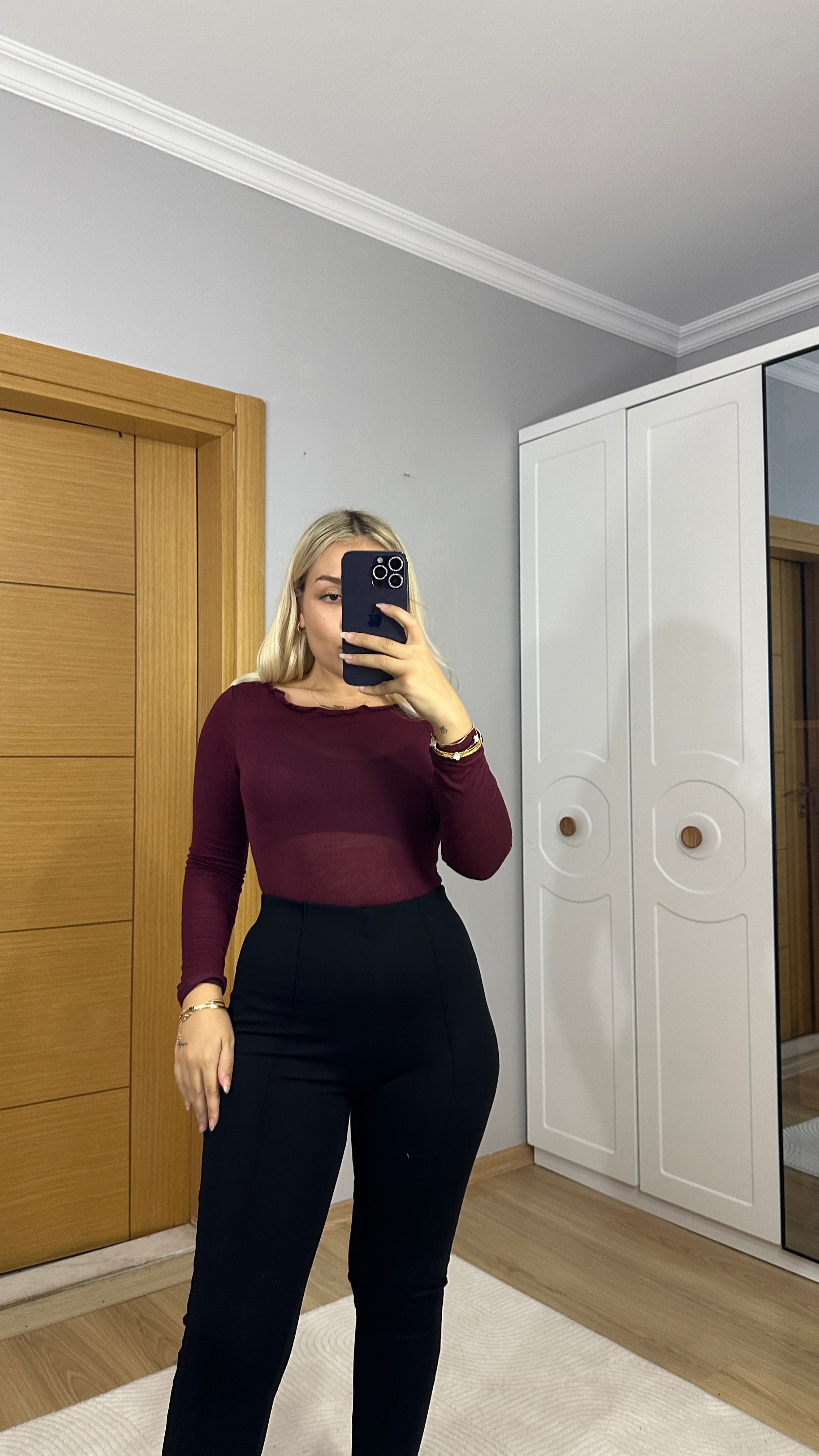 Yüksek bel çelik kumaş tayt - topuktan geçirmeli fit model