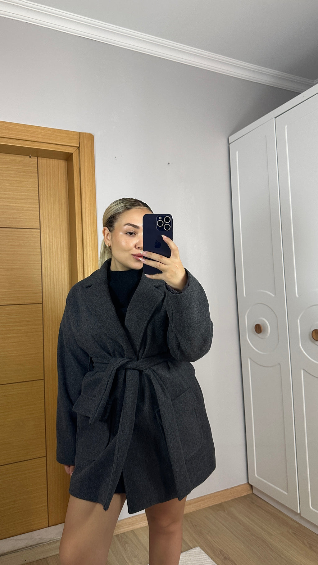 Premium dokulu antrasit rengi kaban