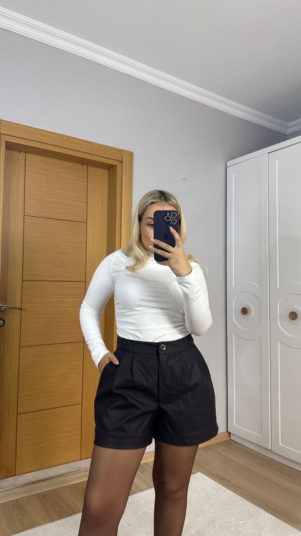 Acı kahve deri şort - Premium kalite tok form