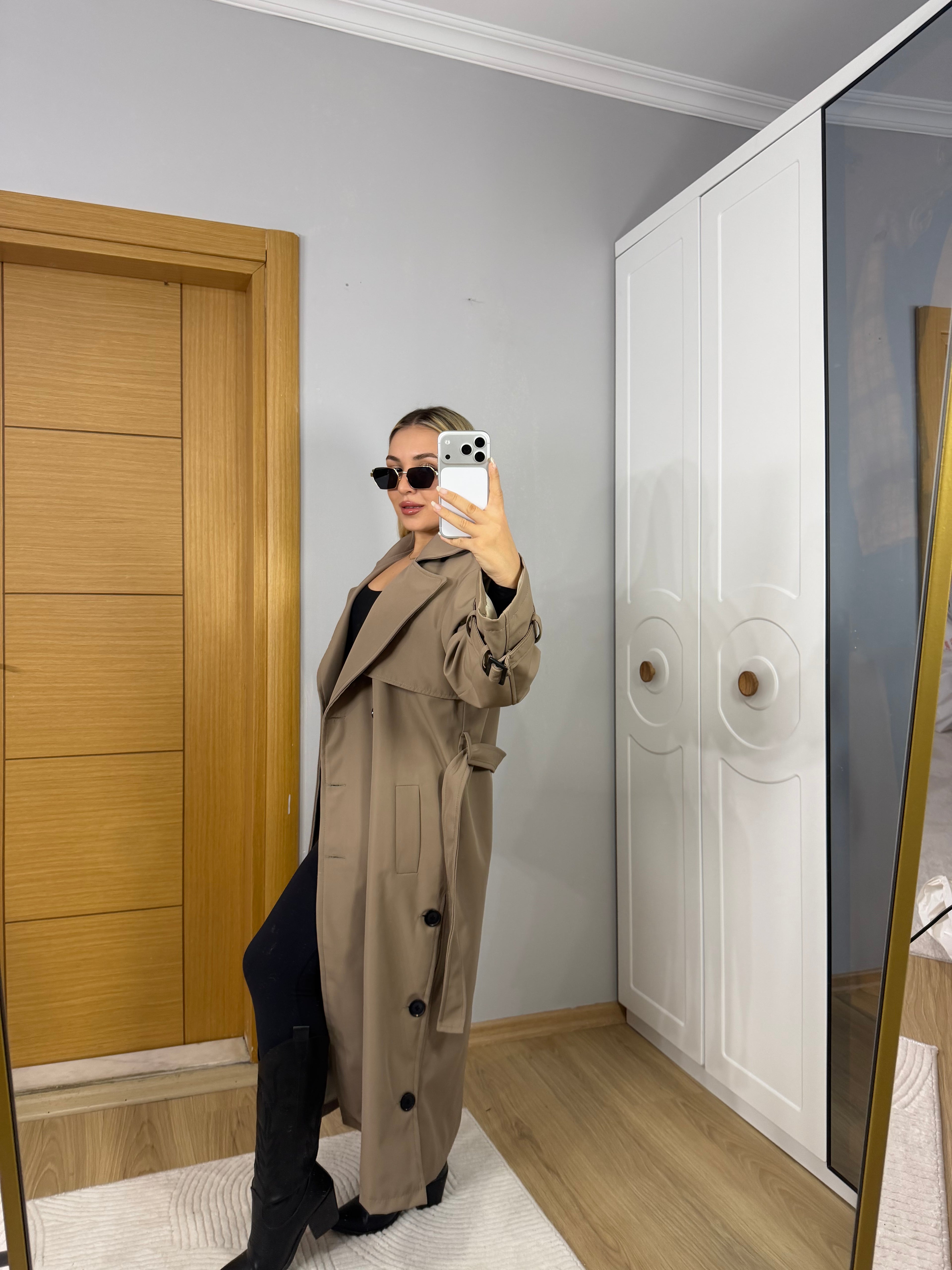 Premium Kalite Kemerli Trençkot – Vizon