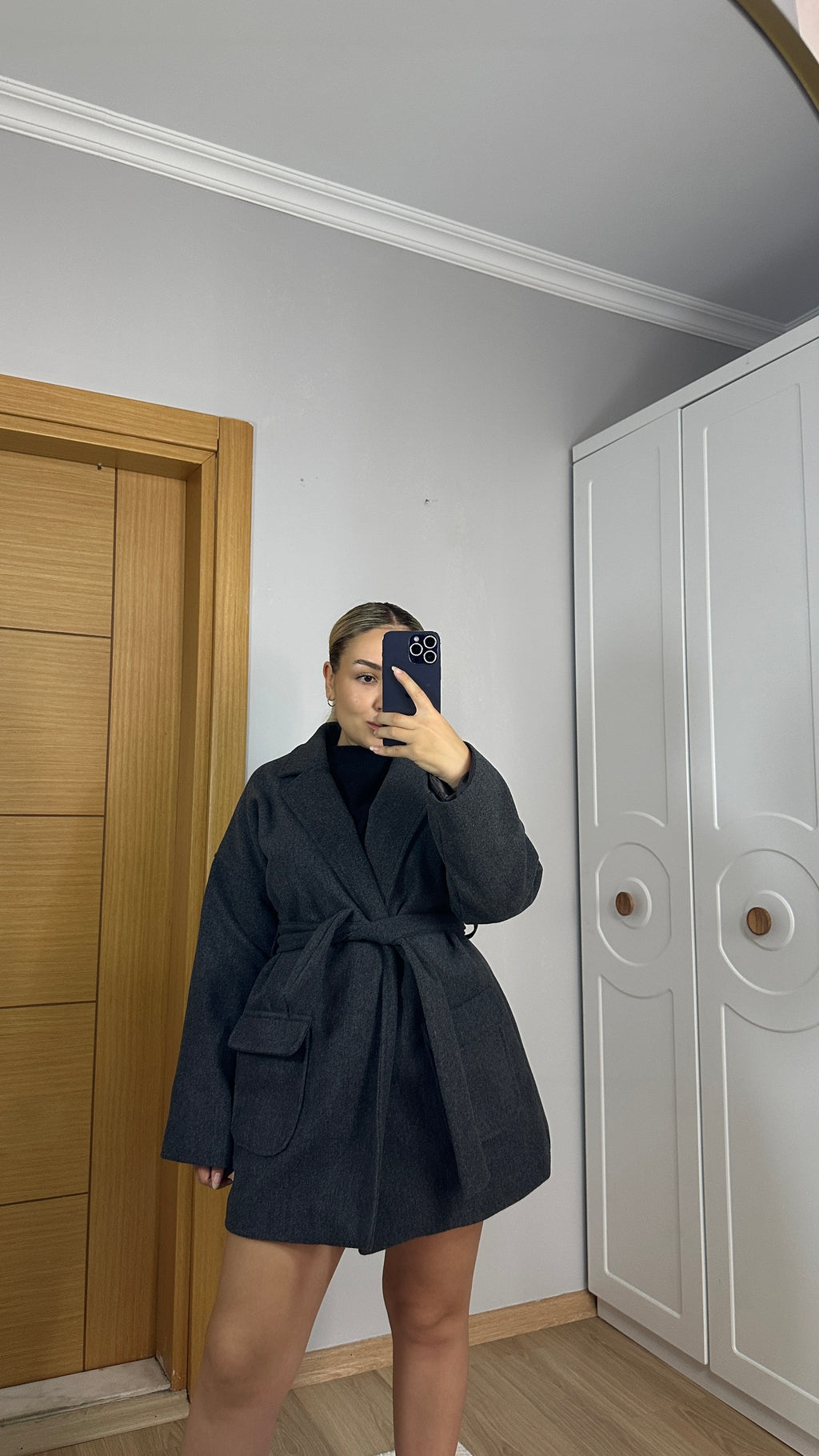 Premium dokulu antrasit rengi kaban