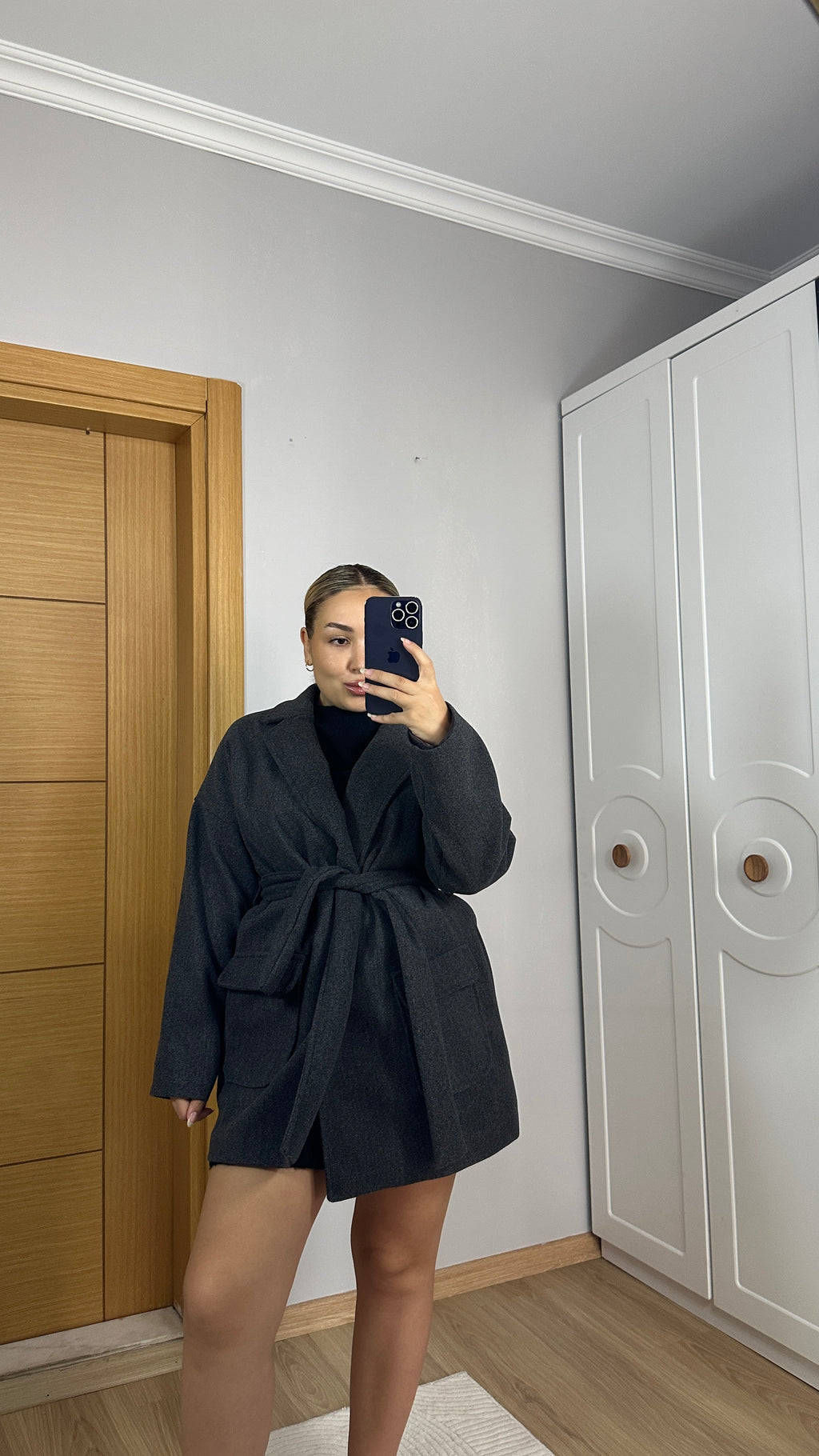 Premium dokulu antrasit rengi kaban