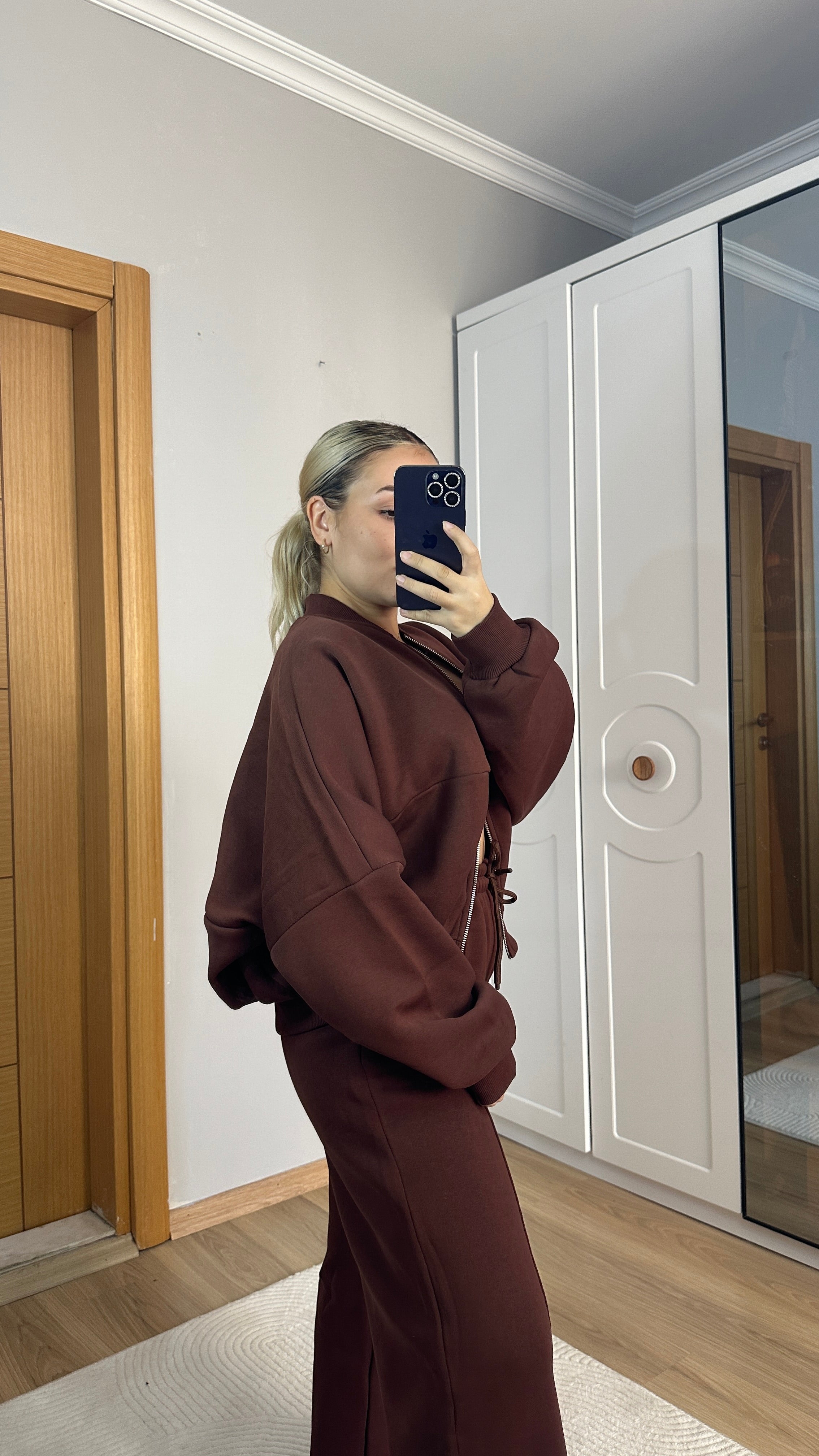 Kahve fermuarlı içi şardonlu sweat takım 🤎