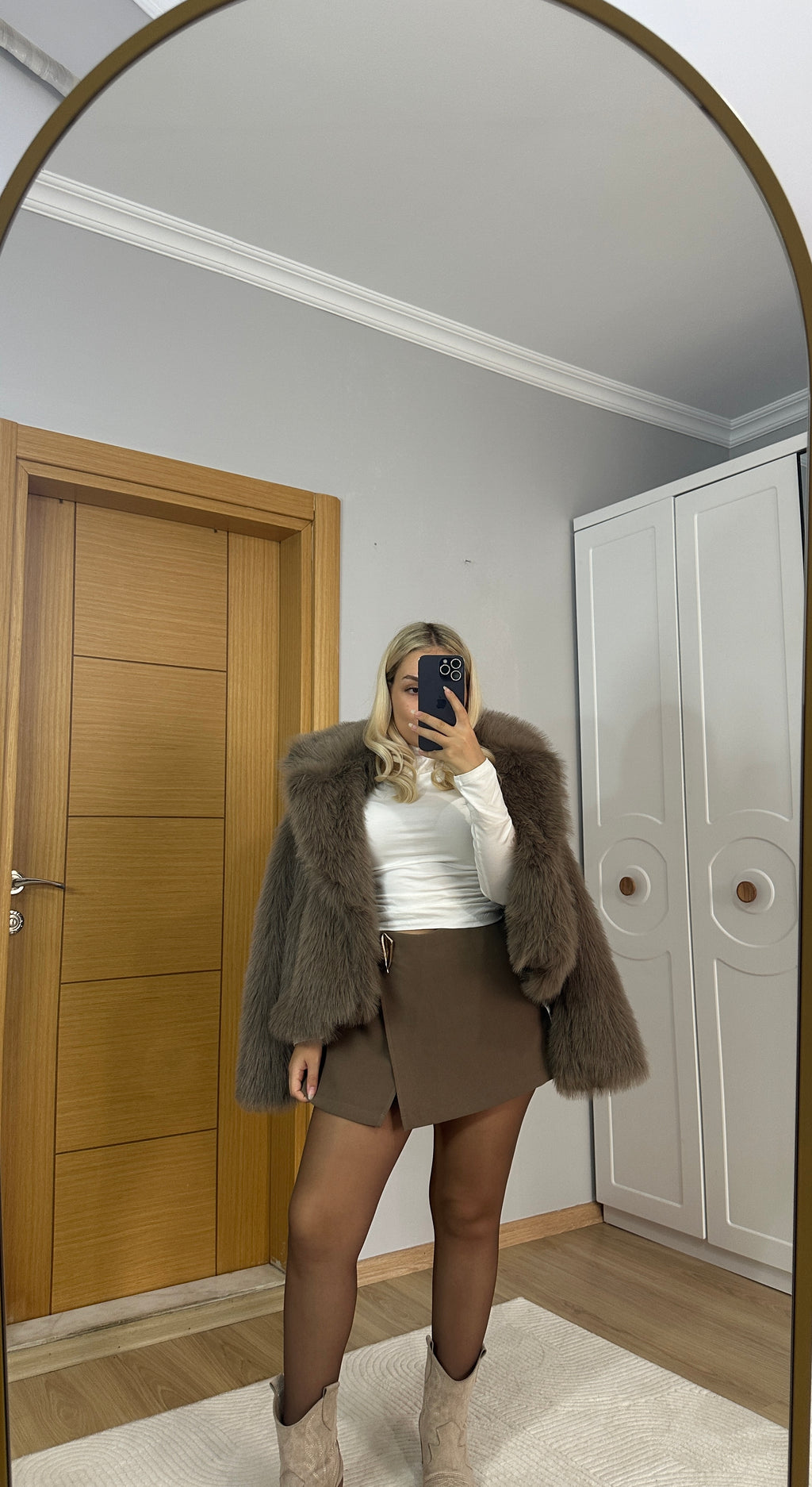 Vizon şal yakalı lüks dolgulu kürk