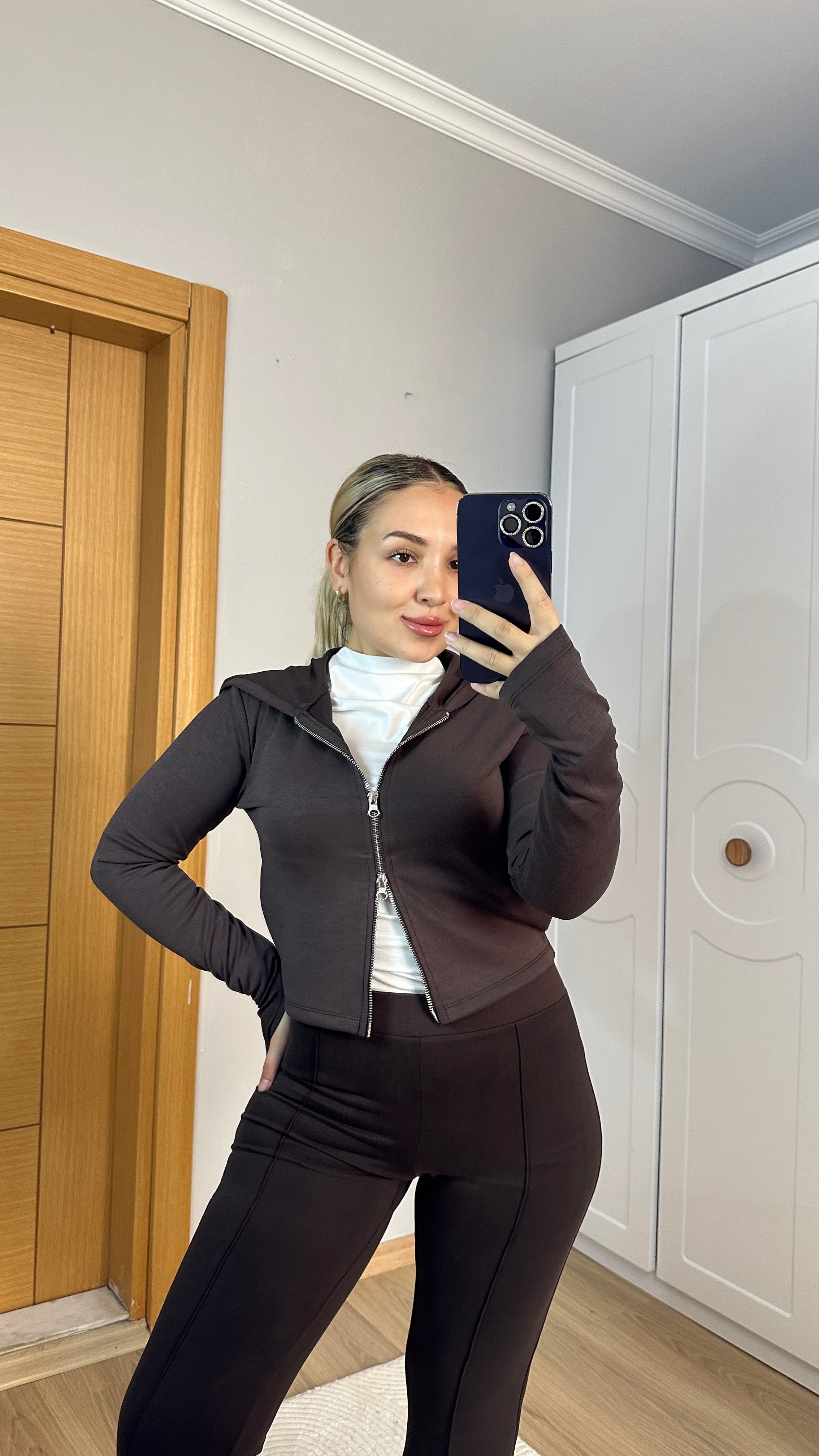 Soft touch çift fermuarlı hırka