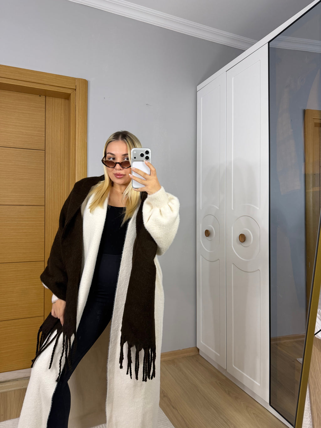 Premium Dokulu Kışlık Atkı - Acı kahve