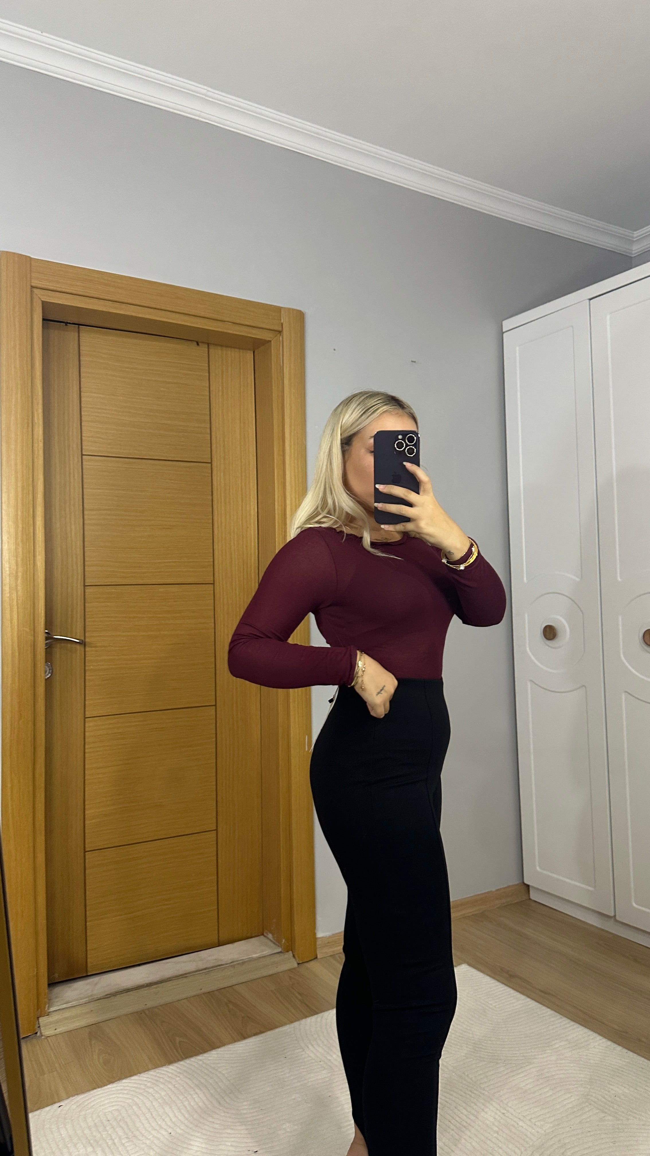 Yüksek bel çelik kumaş tayt - topuktan geçirmeli fit model