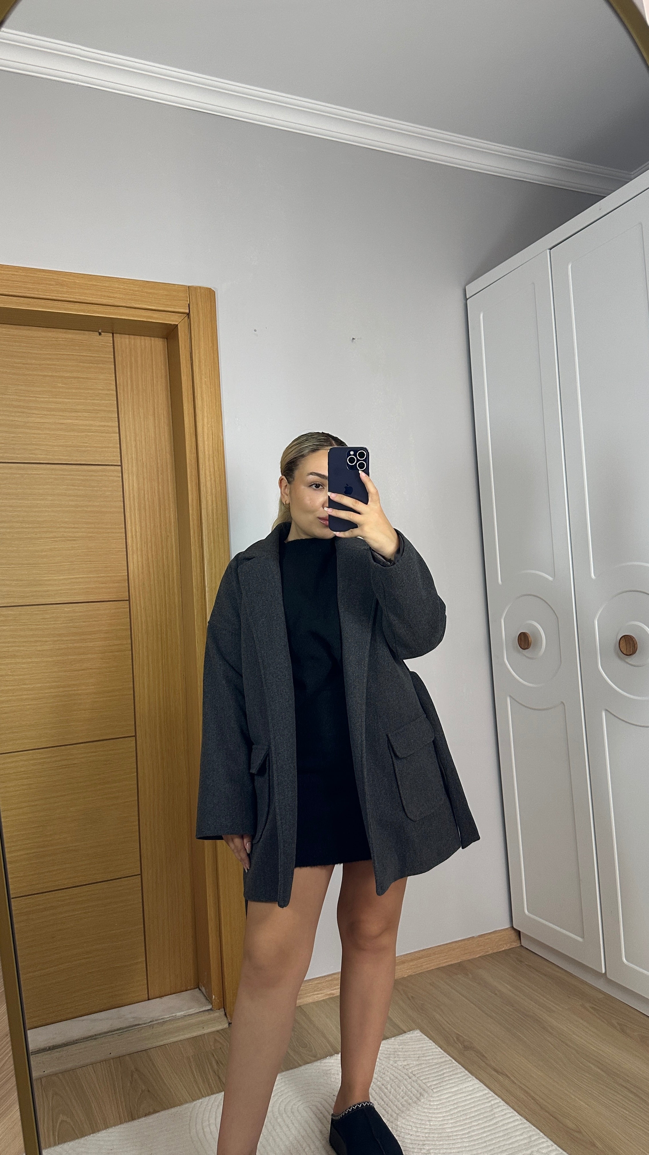 Premium dokulu antrasit rengi kaban