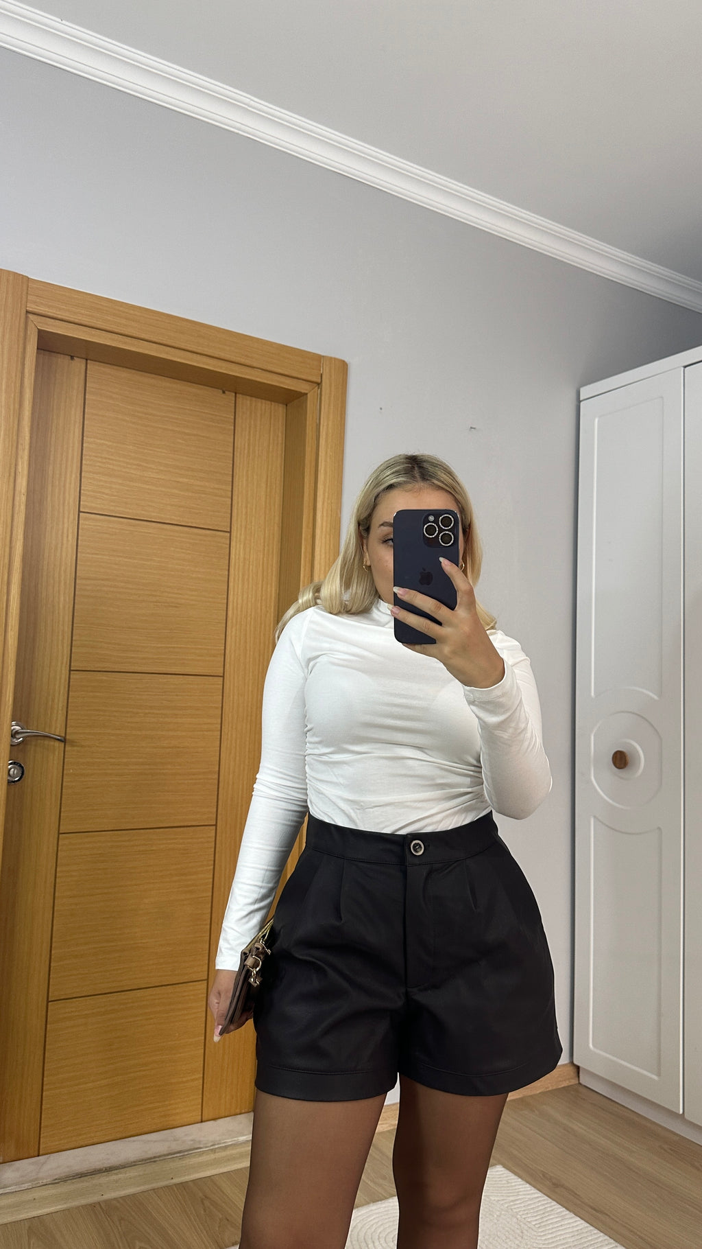 Acı kahve deri şort - Premium kalite tok form