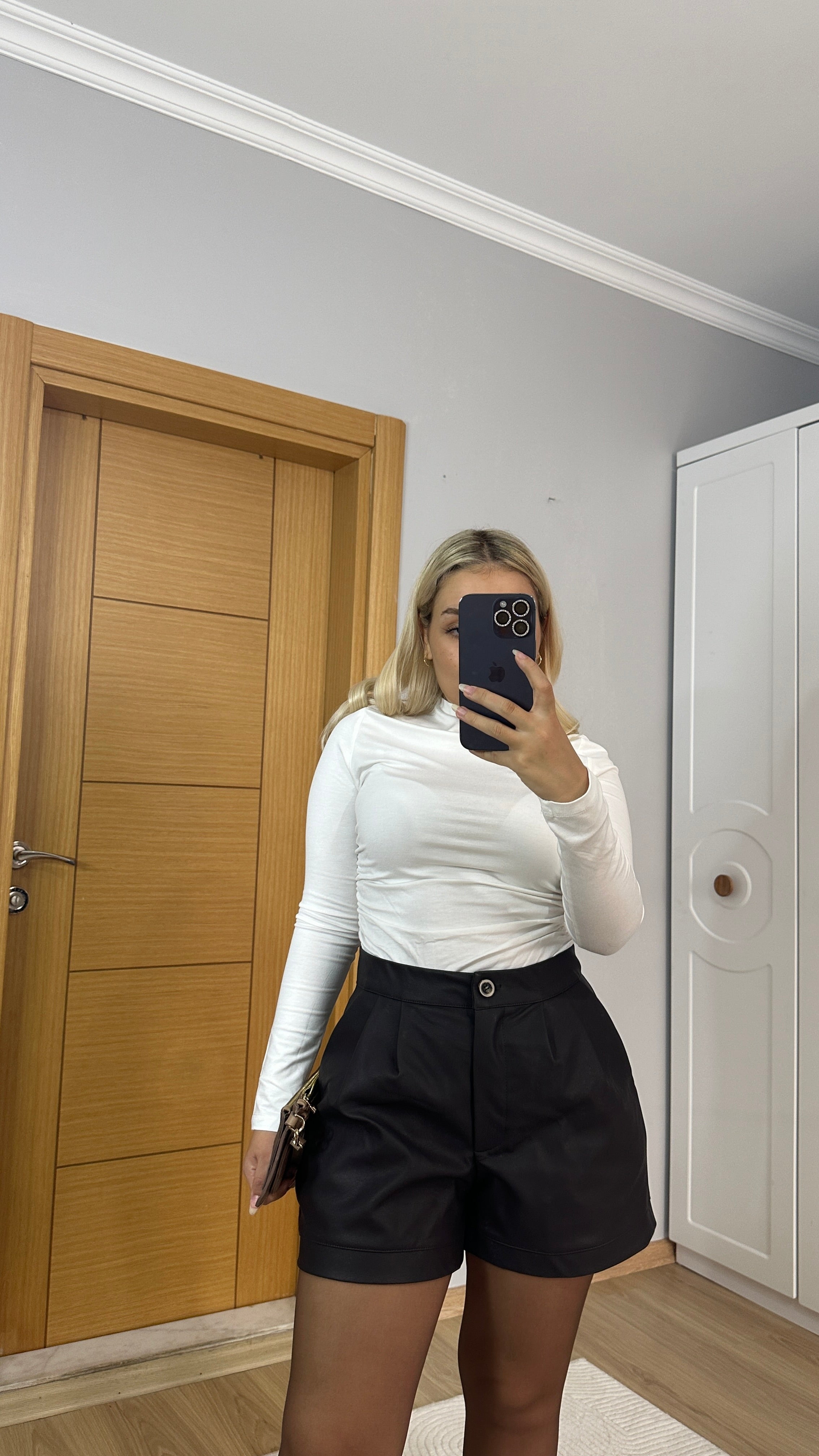 Acı kahve deri şort - Premium kalite tok form