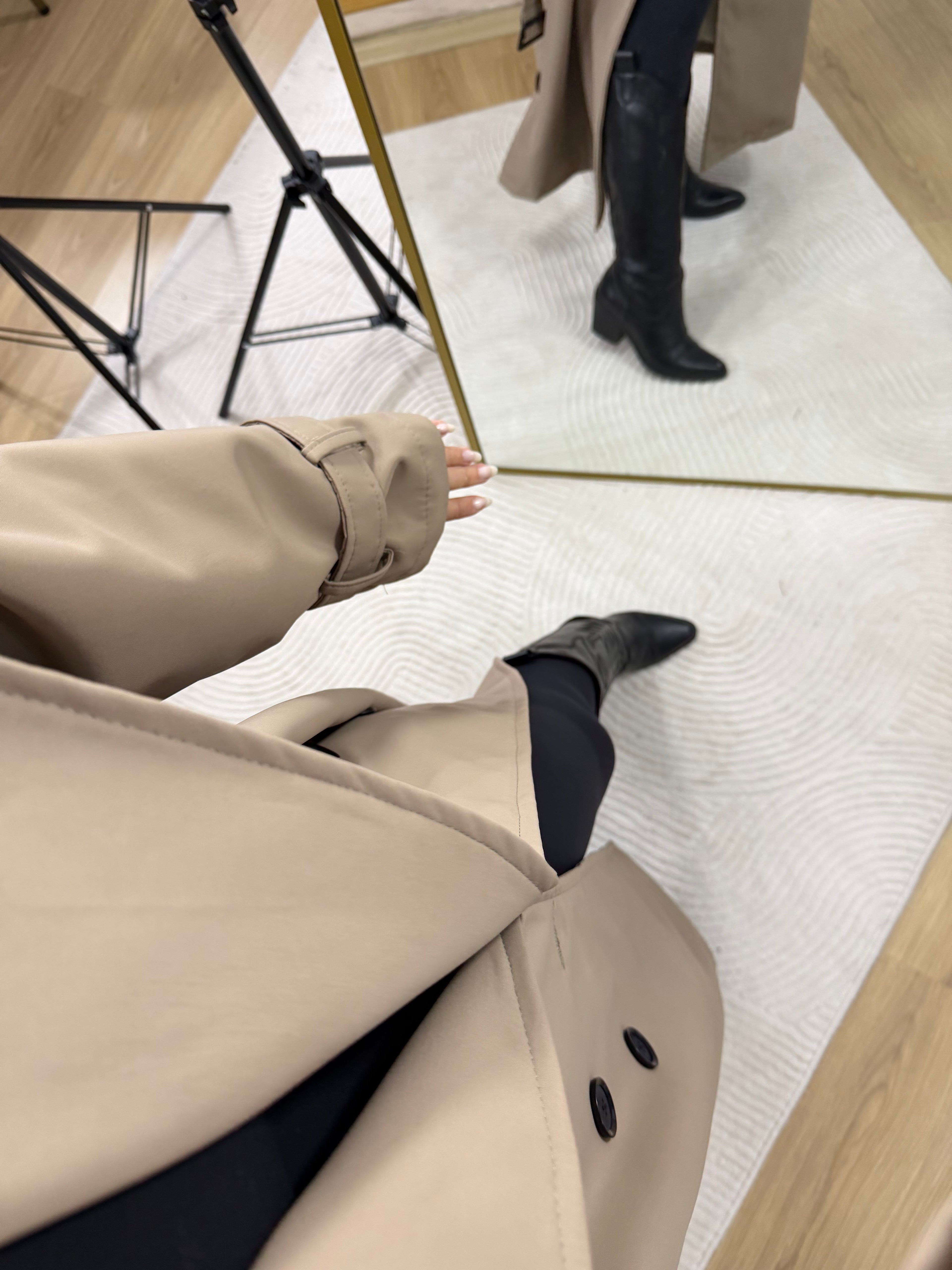 Premium Kalite Kemerli Trençkot – Vizon